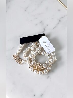 J. Crew Nautical Pearls 3 Piece Beaded Bracelets Set with Gold Ship Charms